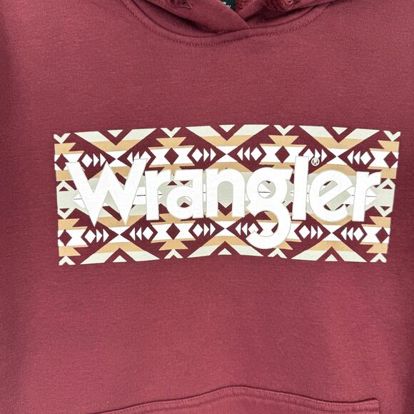 NWOT Wrangler Retro® Aztec Logo Sherpa Hoodie M Burgundy Western Cowgirl Rodeo - Picture 7 of 11